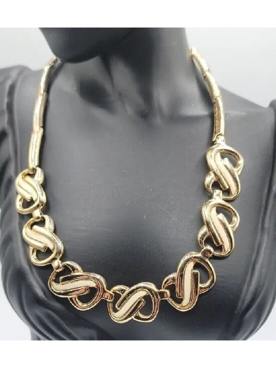Helena Rubinstein Jewelry - Vtg HR Paris Helena Rubinstein Gold Tone Enamel Interlocking Choker Necklace 16"